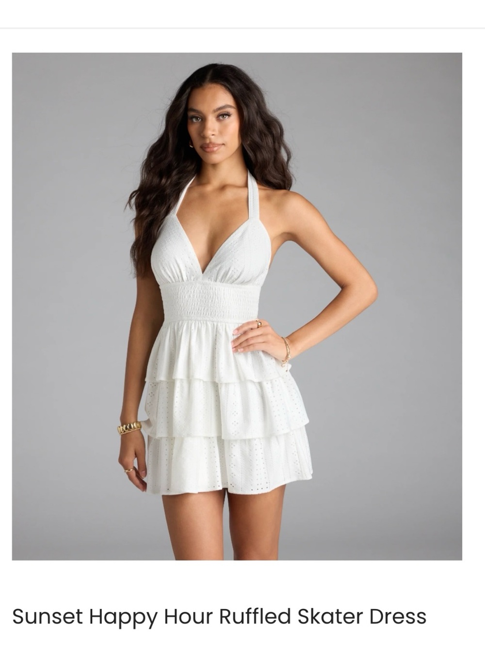 White Ruffled Halter Skater Dress